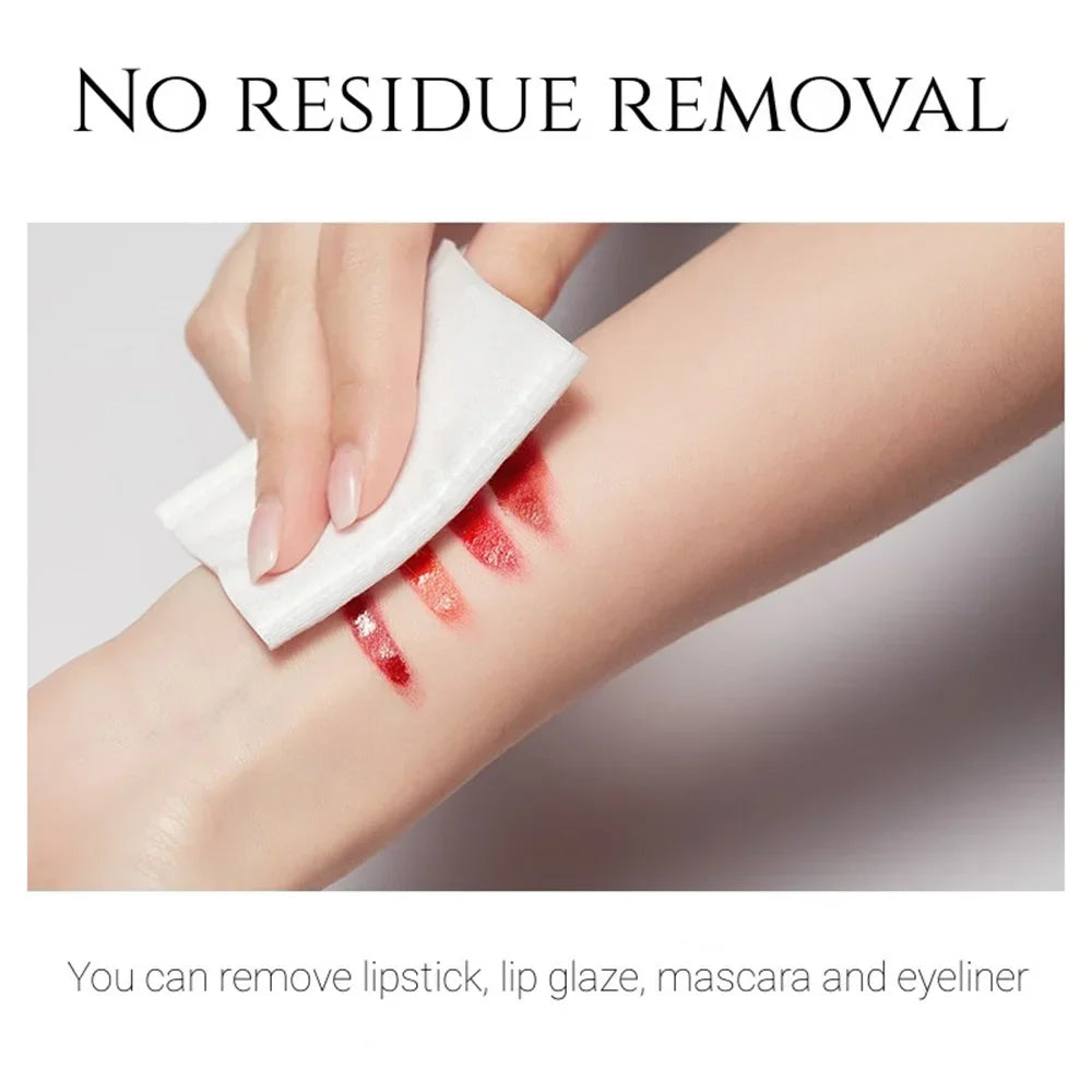 Demonstration of Bioaqua Micellar Water removing lipstick and mascara swatches with a cotton pad for no residue removal.